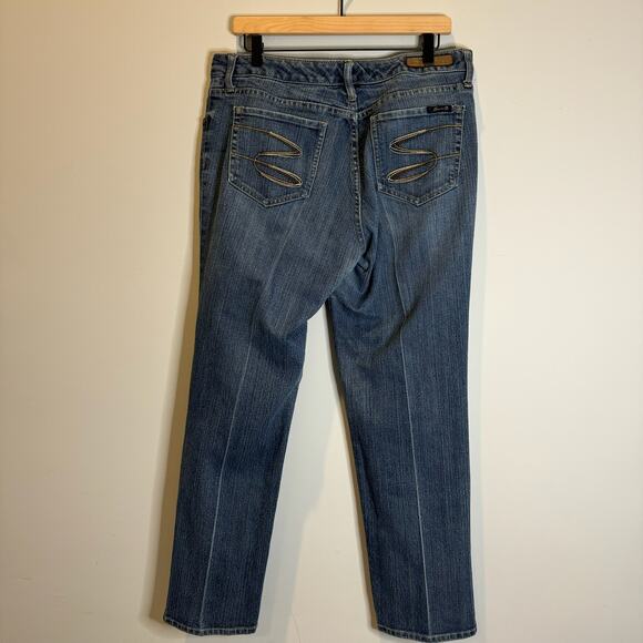7 For All Mankind Jeans Women's 12 Blue Medium Wash Straight Distressed - Picture 5 of 9